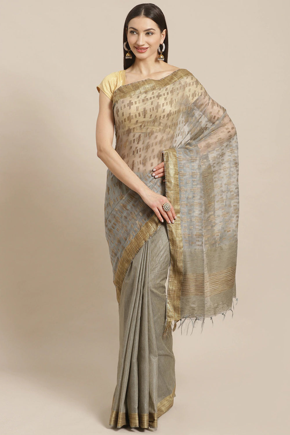 Buy Art Silk Woven Saree in Grey