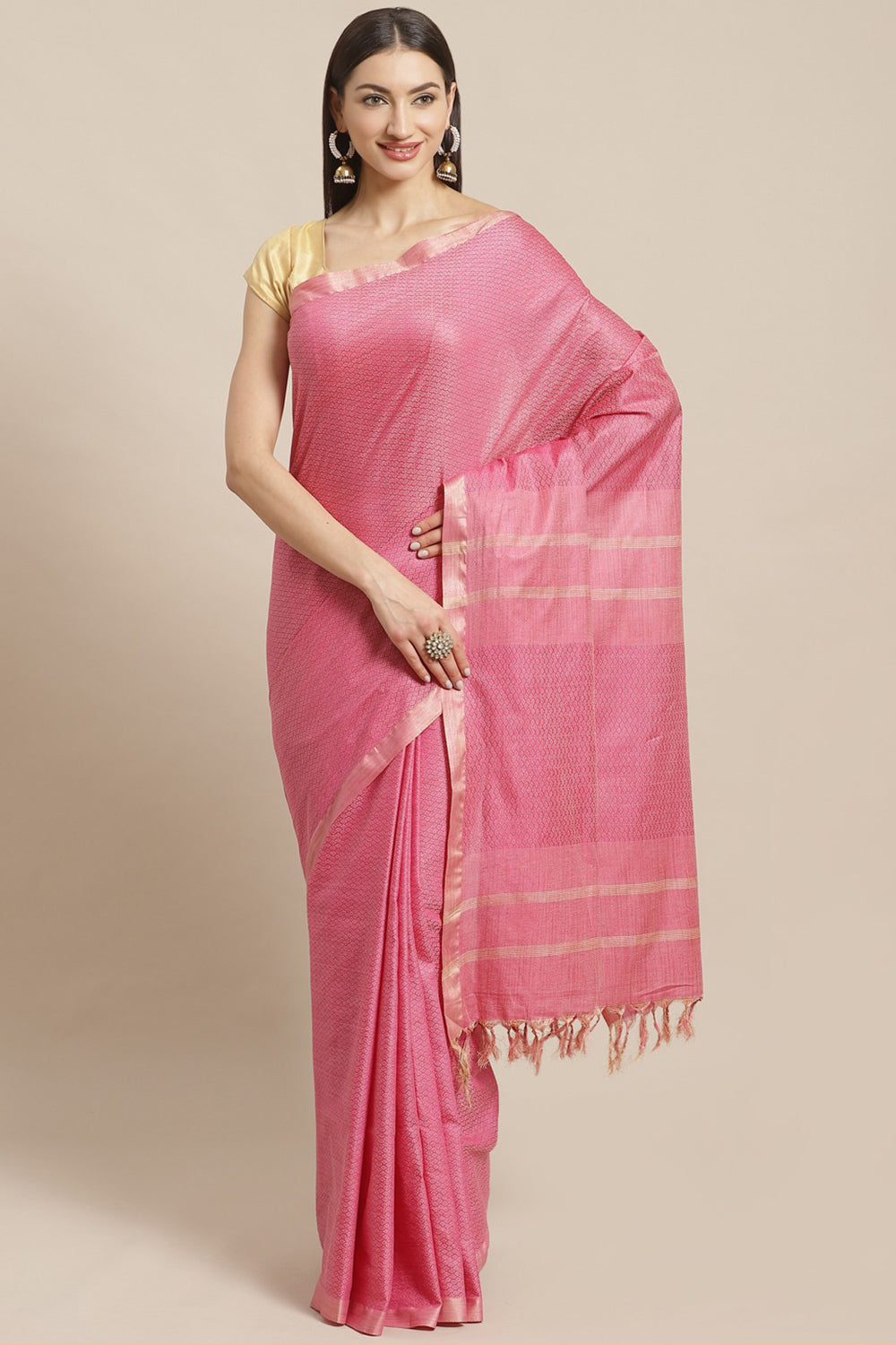 Buy Cotton Silk Woven Saree in Pink