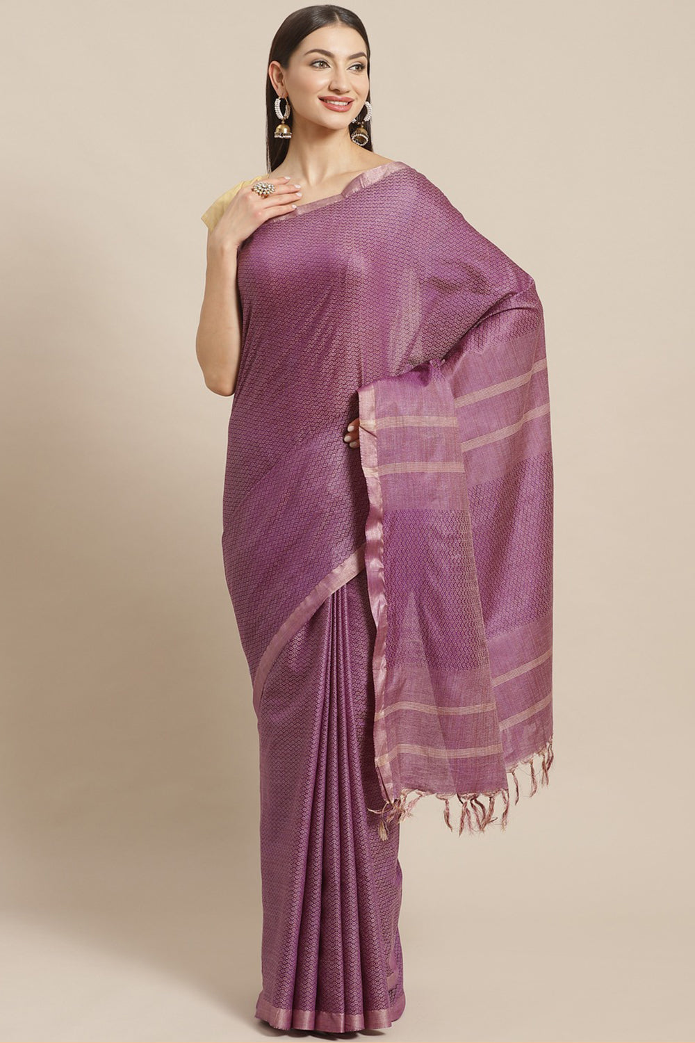 Buy Cotton Silk Woven Saree in Purple