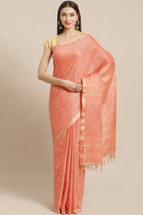 Buy Cotton Silk Woven Saree in Peach