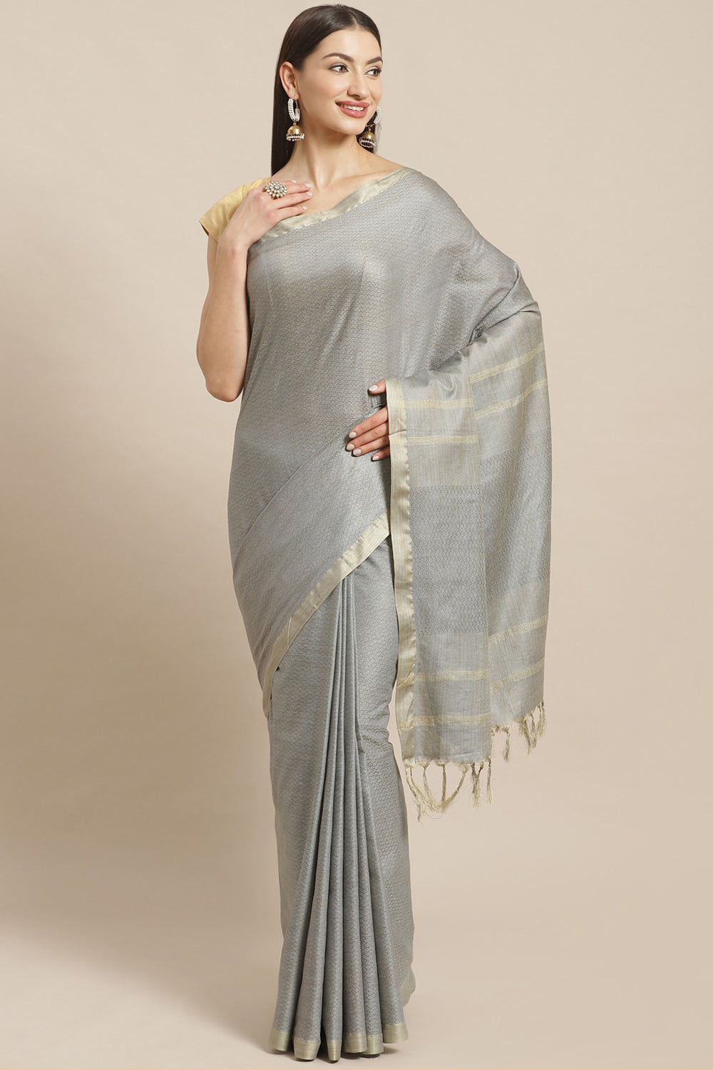 Buy Cotton Silk Woven Saree in Grey