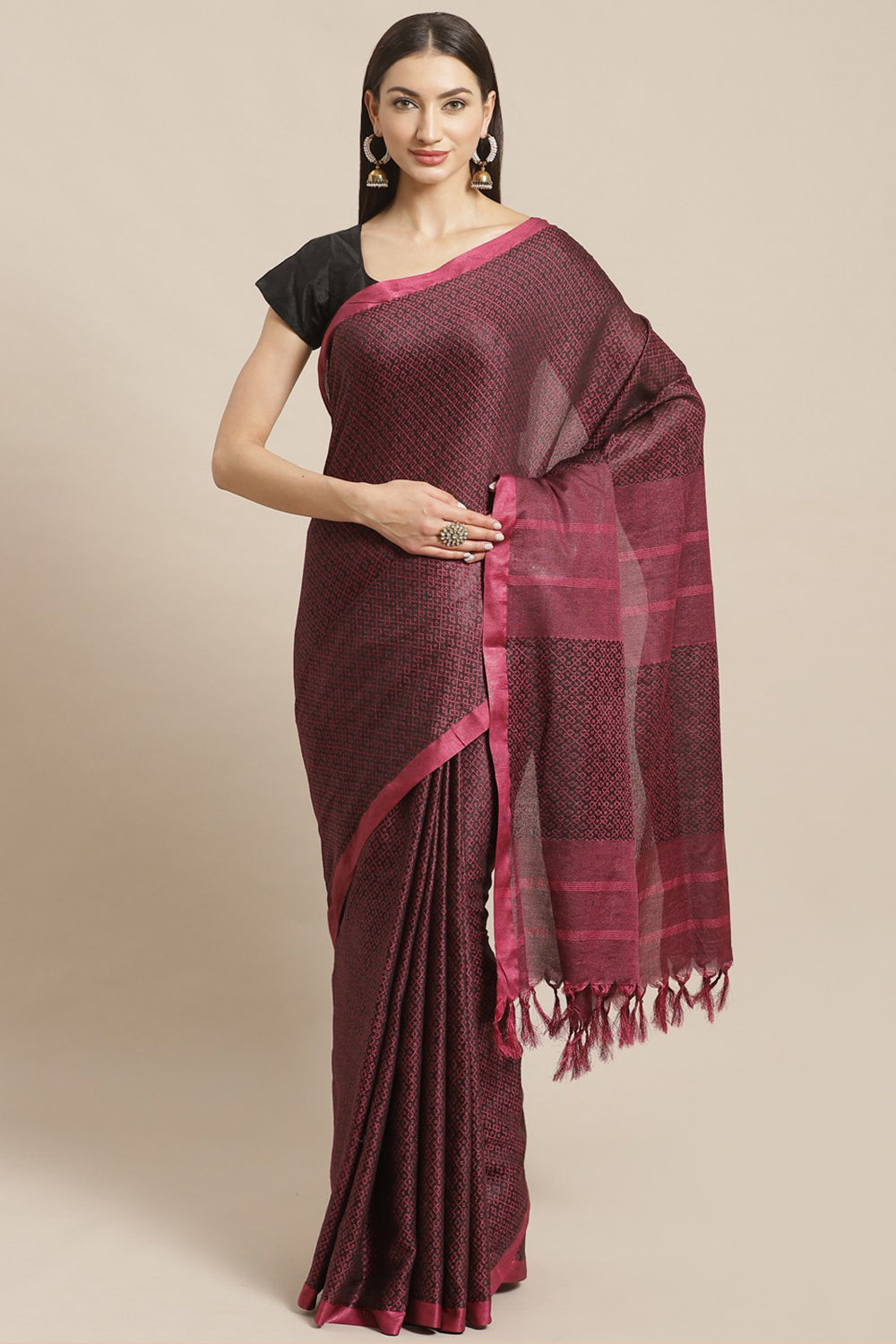 Buy Cotton Silk Woven Saree in Purple