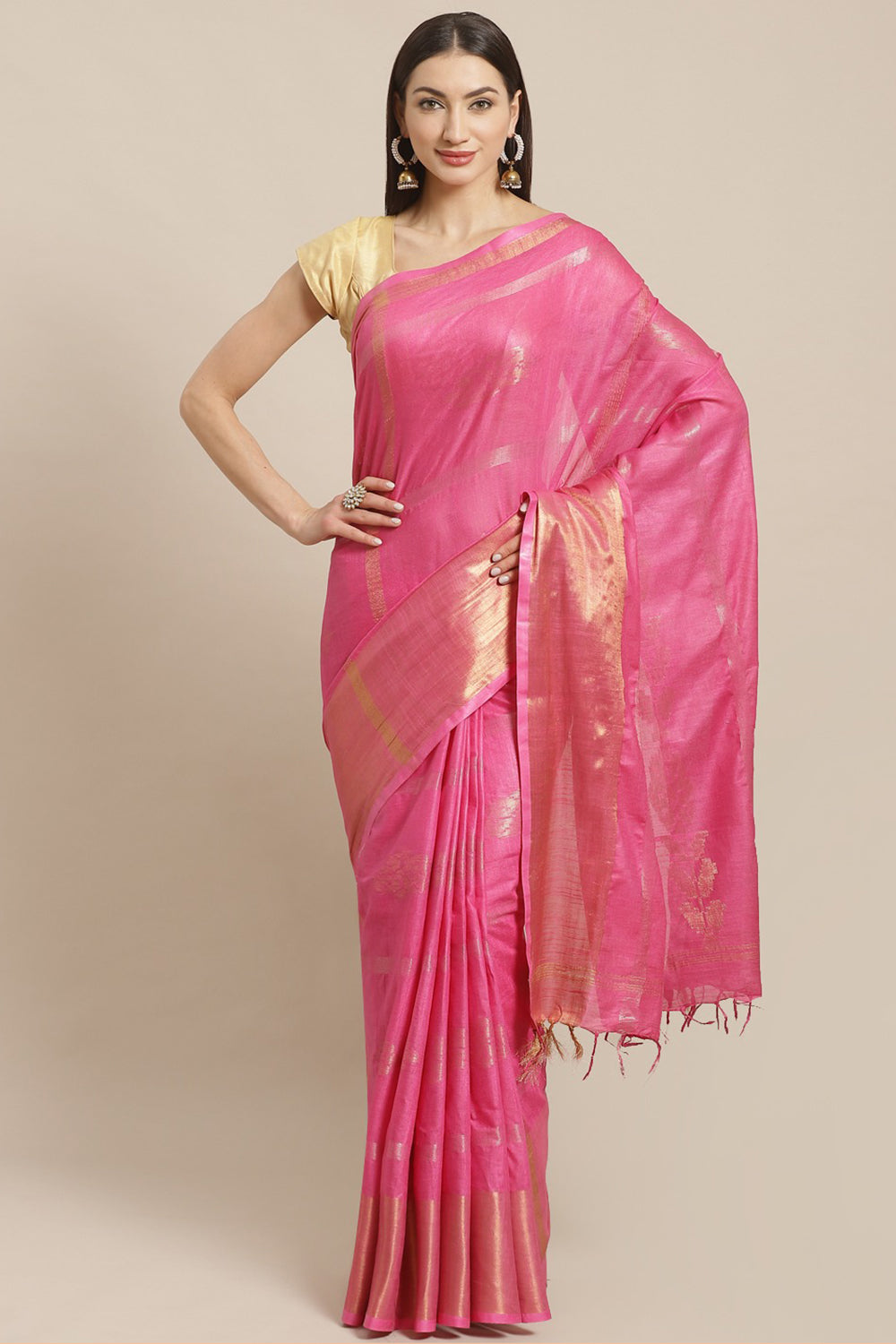 Buy Cotton Woven Saree in Pink