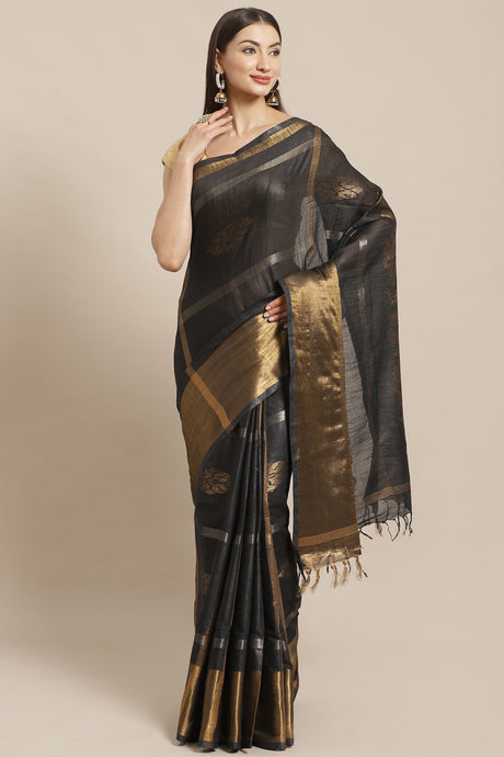 Buy Cotton Woven Saree in Black