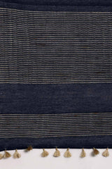 Buy Silk Blend Zari Woven Saree in Navy Blue Online - Side