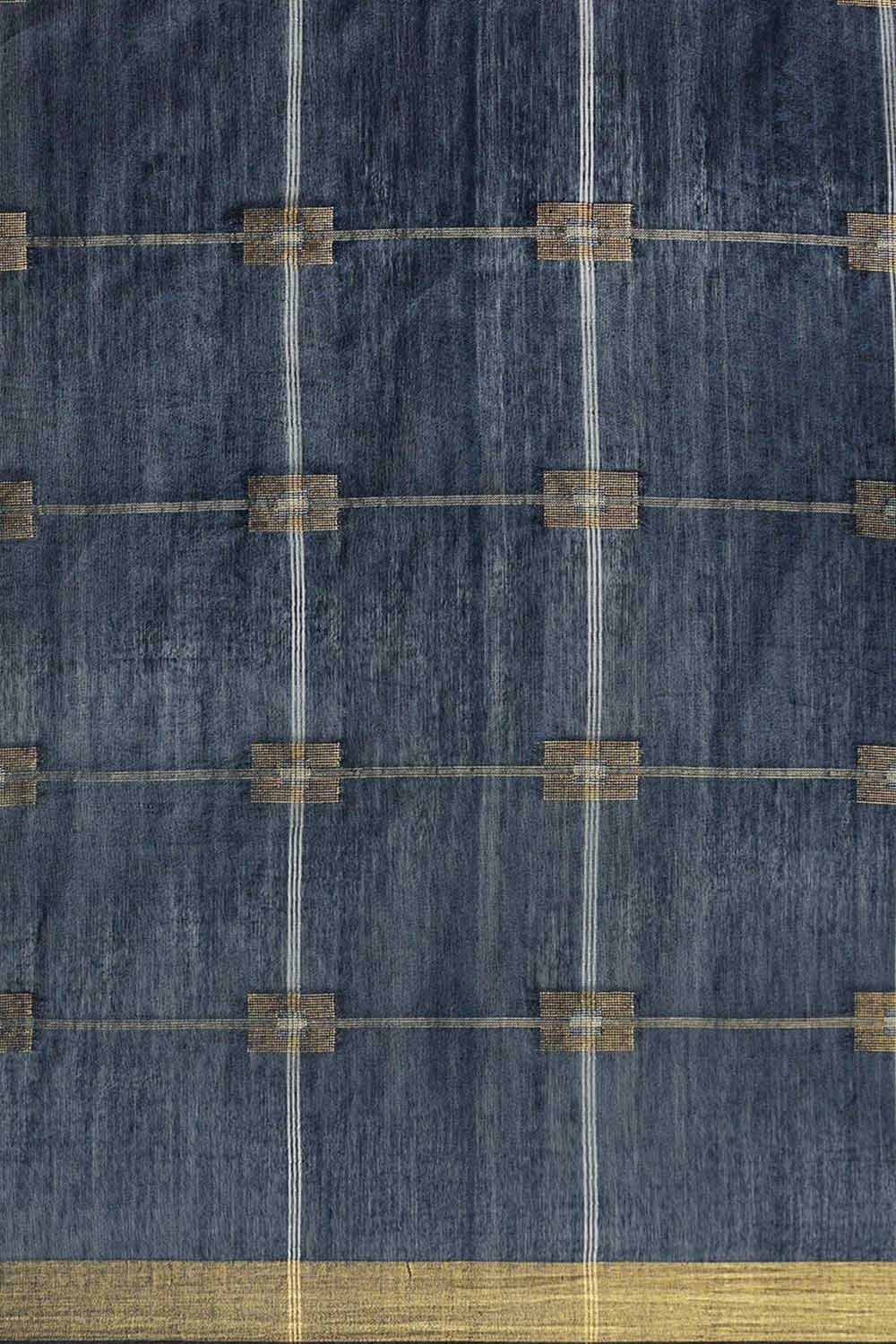 Buy Blended Silk Zari Woven Saree in Navy Blue Online - Front