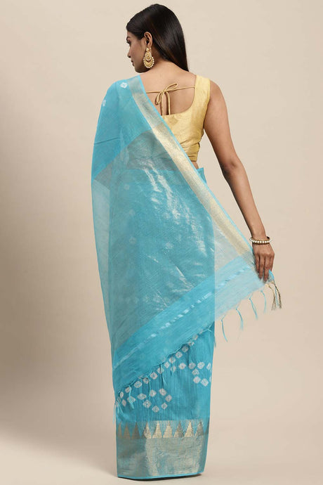 Silk Blend Bandhani Saree In Blue
