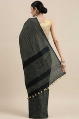 Buy Silk Blend Zari Woven Saree in Green Online - Back