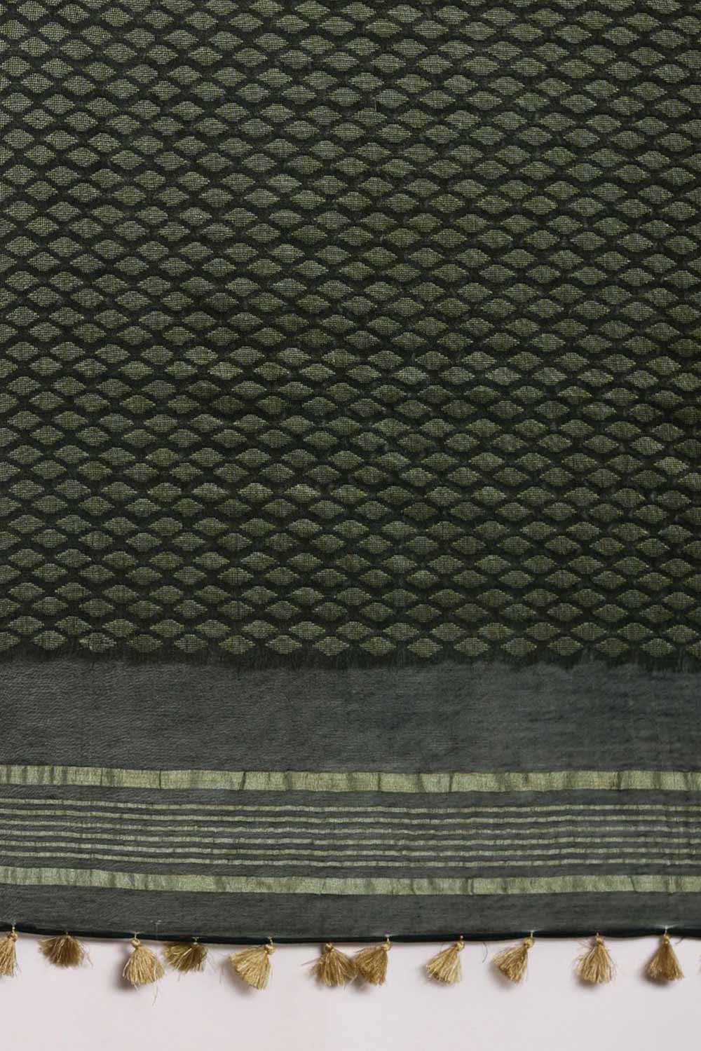 Buy Silk Blend Zari Woven Saree in Green Online - Side