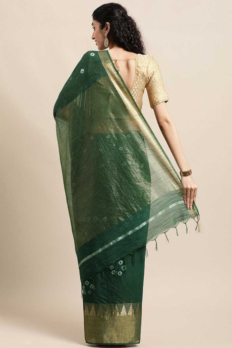 Buy Blended Silk Zari Woven Saree in Green Online - Back