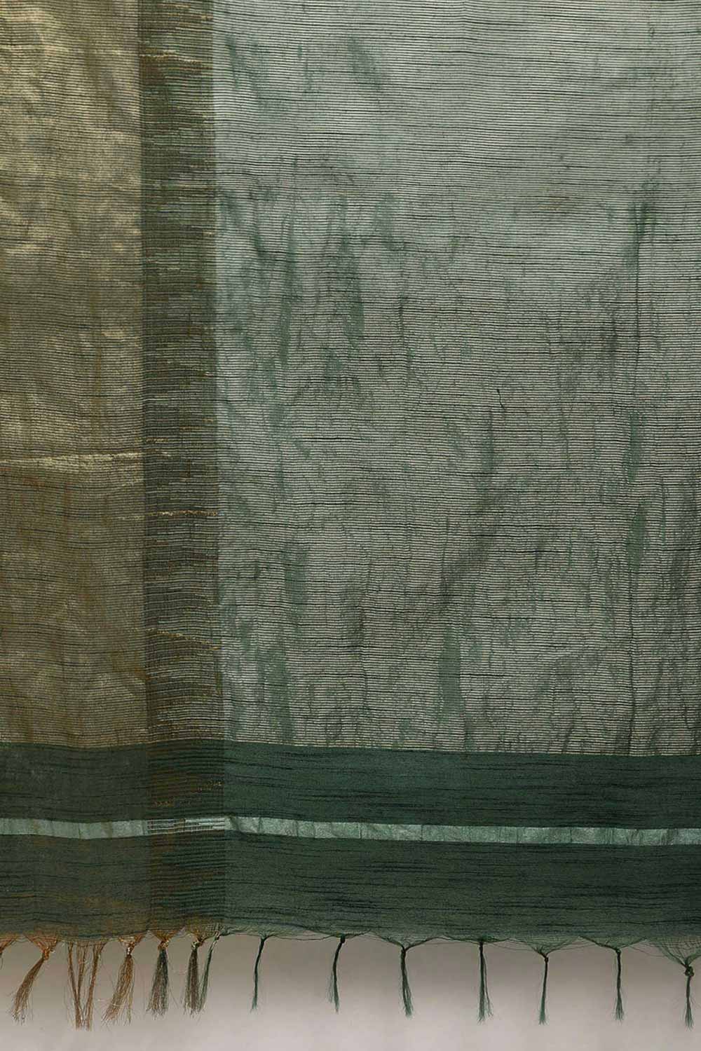 Buy Blended Silk Zari Woven Saree in Green Online - Side