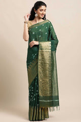 Buy Blended Silk Zari Woven Saree in Green Online