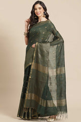 Buy Blended Silk Zari Woven Saree in Green Online