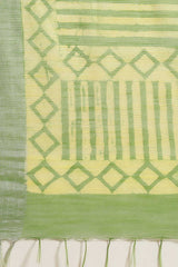 Buy Silk Blend Batik Printed Saree in Green Online - Side