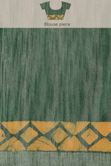 Buy Silk Blend Batik Printed Saree in Green Online - Zoom Out