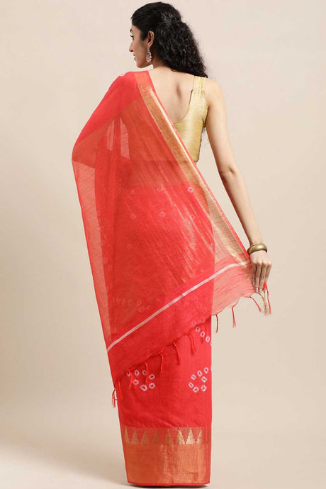 Buy Blended Silk Zari Woven Saree in Peach Online - Back