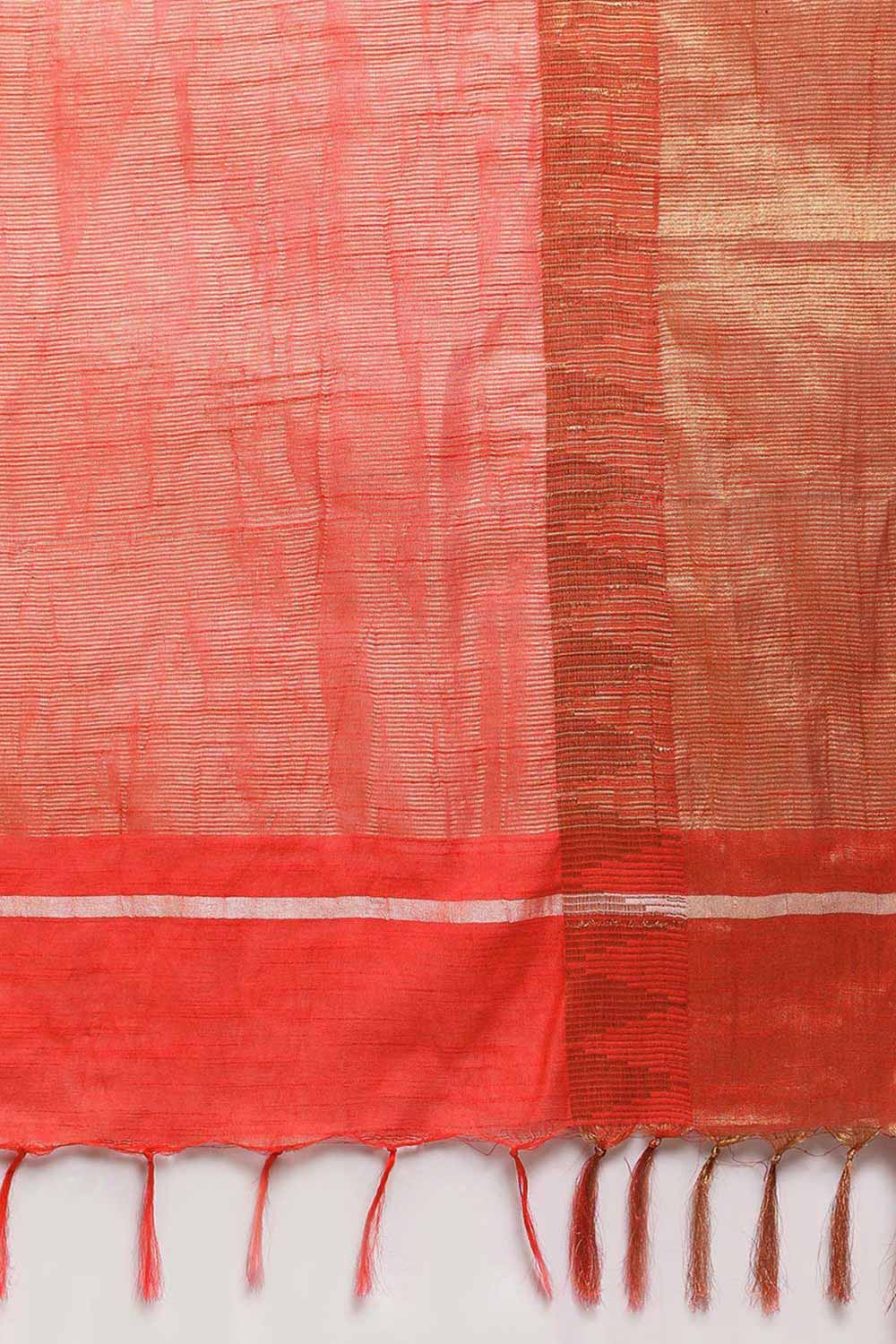 Buy Blended Silk Zari Woven Saree in Peach Online - Side