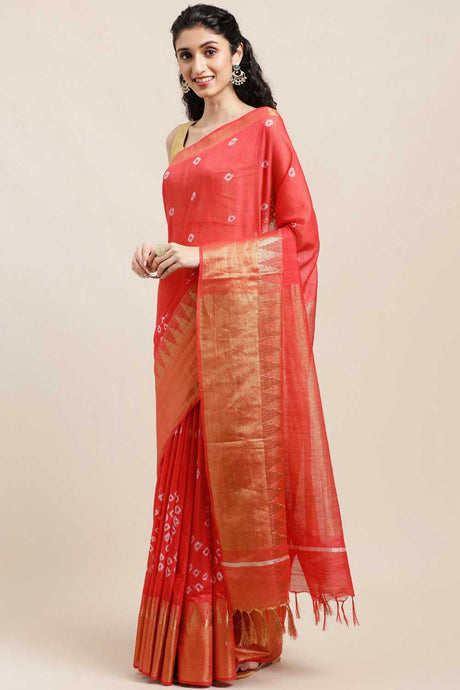 Buy Blended Silk Zari Woven Saree in Peach Online