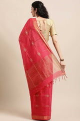 Buy Blended Silk Zari Woven Saree in Peach Online - Back