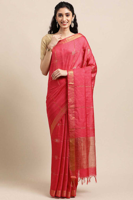 Buy Blended Silk Zari Woven Saree in Peach Online