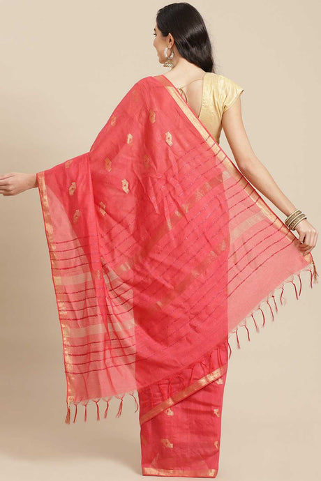 Buy Blended Silk Zari Woven Saree in Peach Online - Back