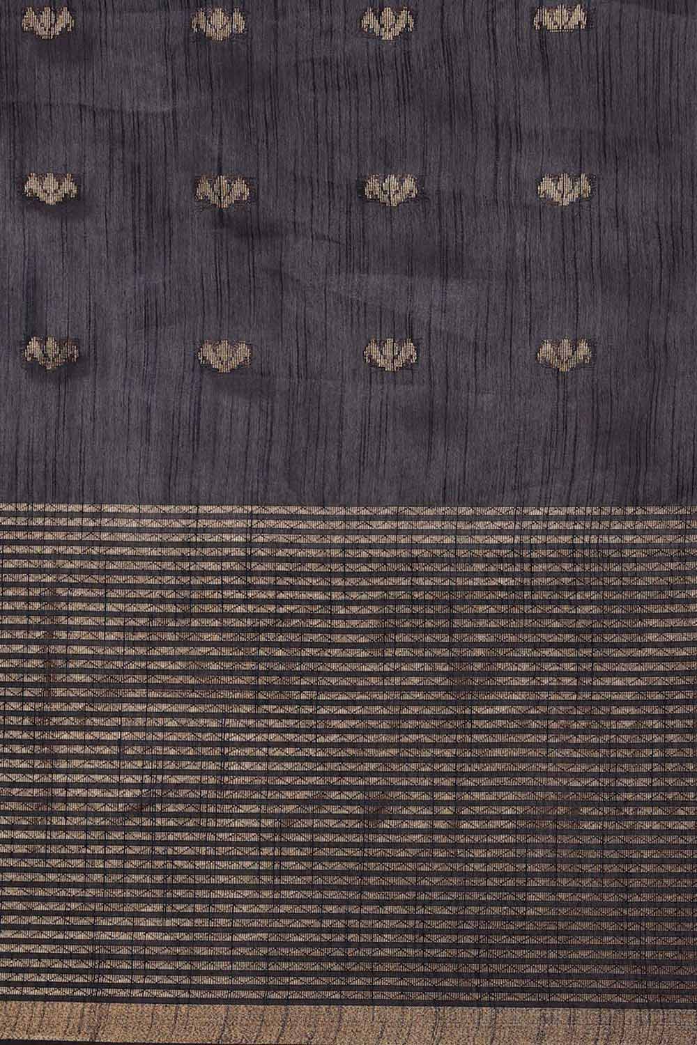 Buy Blended Silk Zari Woven Saree in Black Online - Front