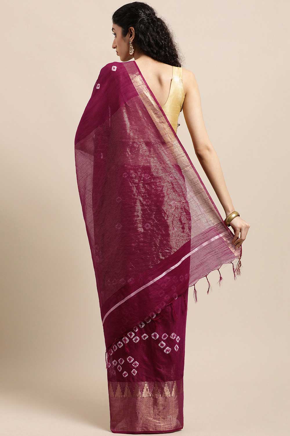 Buy Blended Silk Zari Woven Saree in Dark Purple Online - Back