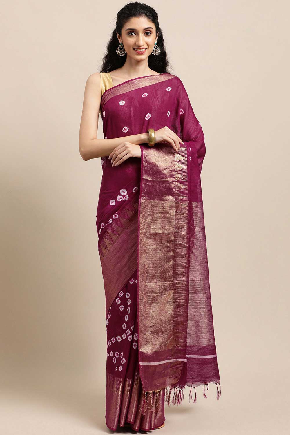 Buy Blended Silk Zari Woven Saree in Dark Purple Online