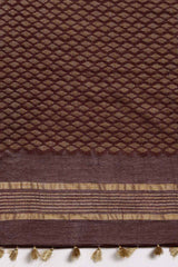 Buy Silk Blend Zari Woven Saree in Dark Brown Online - Side