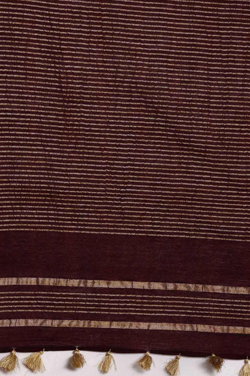 Buy Silk Blend Zari Woven Saree in Dark Brown Online - Side