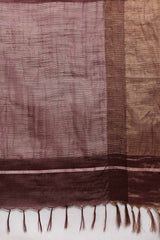 Buy Blended Silk Zari Woven Saree in Dark Brown Online - Side