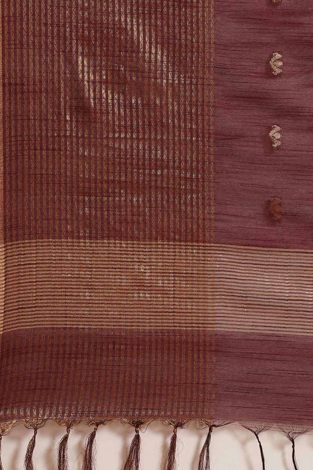 Buy Blended Silk Zari Woven Saree in Dark Brown Online - Side