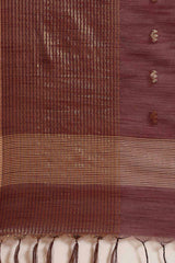 Buy Blended Silk Zari Woven Saree in Dark Brown Online - Side