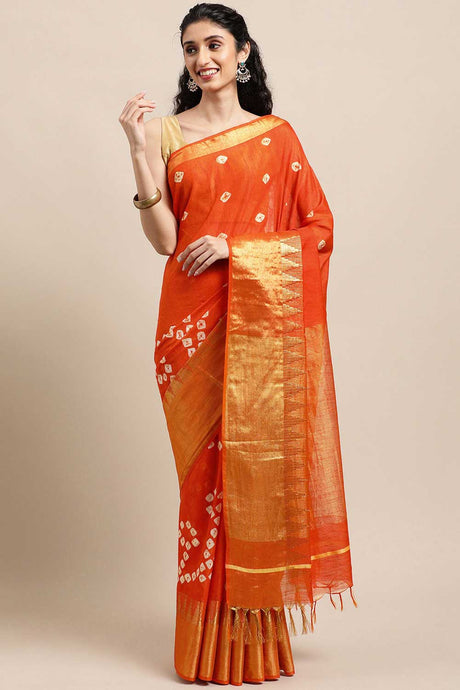 Buy Blended Silk Zari Woven Saree in Orange Online