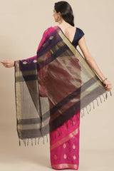 Buy Blended Silk Zari Woven Saree in Pink Online - Back