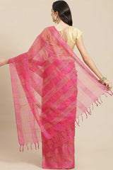 Buy Art Silk Woven Saree in Pink Online - Back