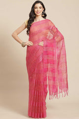 Buy Art Silk Woven Saree in Pink Online