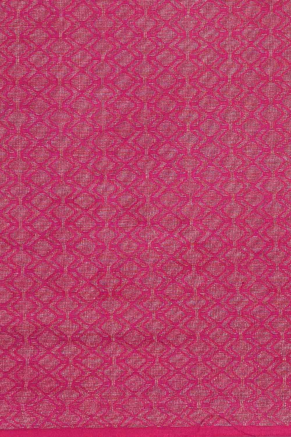 Buy Silk Blend Zari Woven Saree in Pink Online - Front