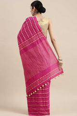 Buy Silk Blend Zari Woven Saree in Pink Online - Back