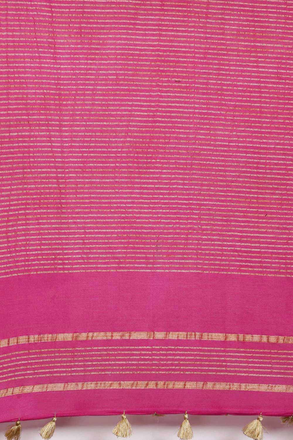 Buy Silk Blend Zari Woven Saree in Pink Online - Side