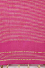 Buy Silk Blend Zari Woven Saree in Pink Online - Side