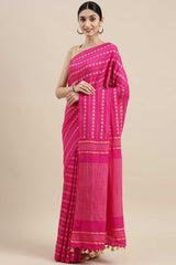 Buy Silk Blend Zari Woven Saree in Pink Online