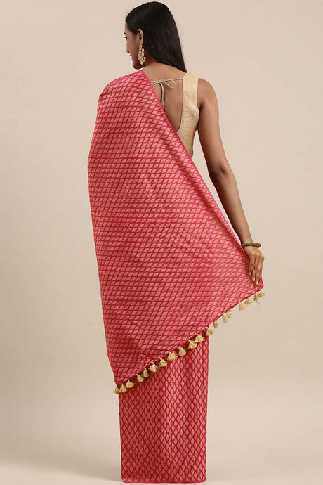 Silk Blend Woven Saree In Pink