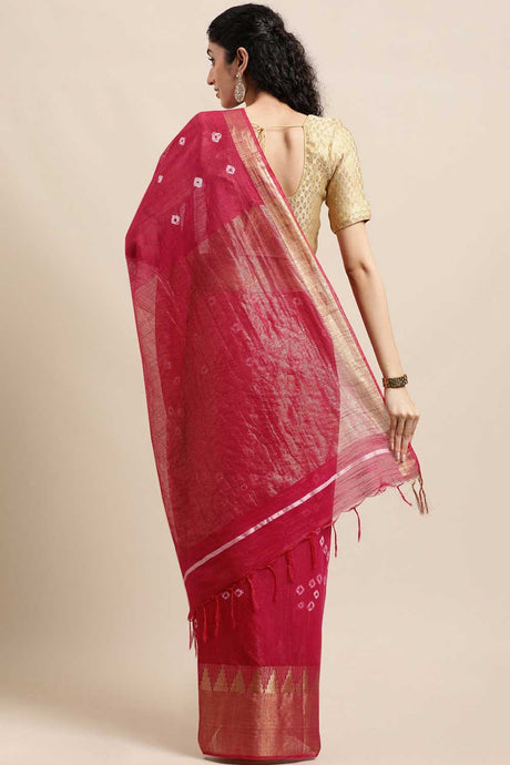 Buy Blended Silk Zari Woven Saree in Magenta Online - Back