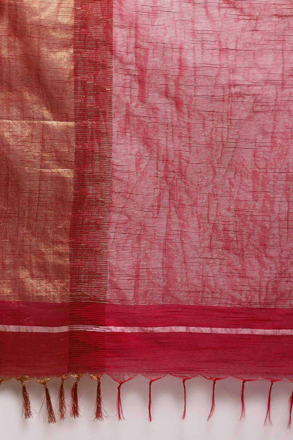 Buy Blended Silk Zari Woven Saree in Magenta Online - Side