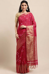 Buy Blended Silk Zari Woven Saree in Magenta Online