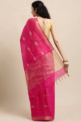 Buy Blended Silk Zari Woven Saree in Pink Online - Back