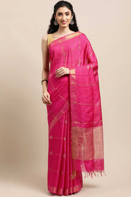 Buy Blended Silk Zari Woven Saree in Pink Online