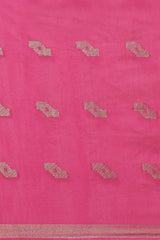 Buy Blended Silk Zari Woven Saree in Pink Online - Front