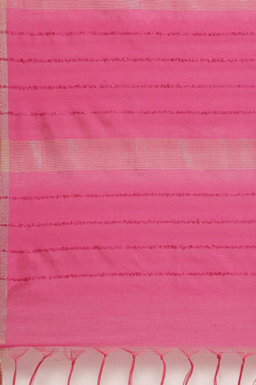 Buy Blended Silk Zari Woven Saree in Pink Online - Side